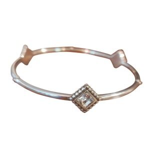 Brighton Sterling Silver Cuff Bangle Bracelet with Cubic Zirconia Accent Diamond